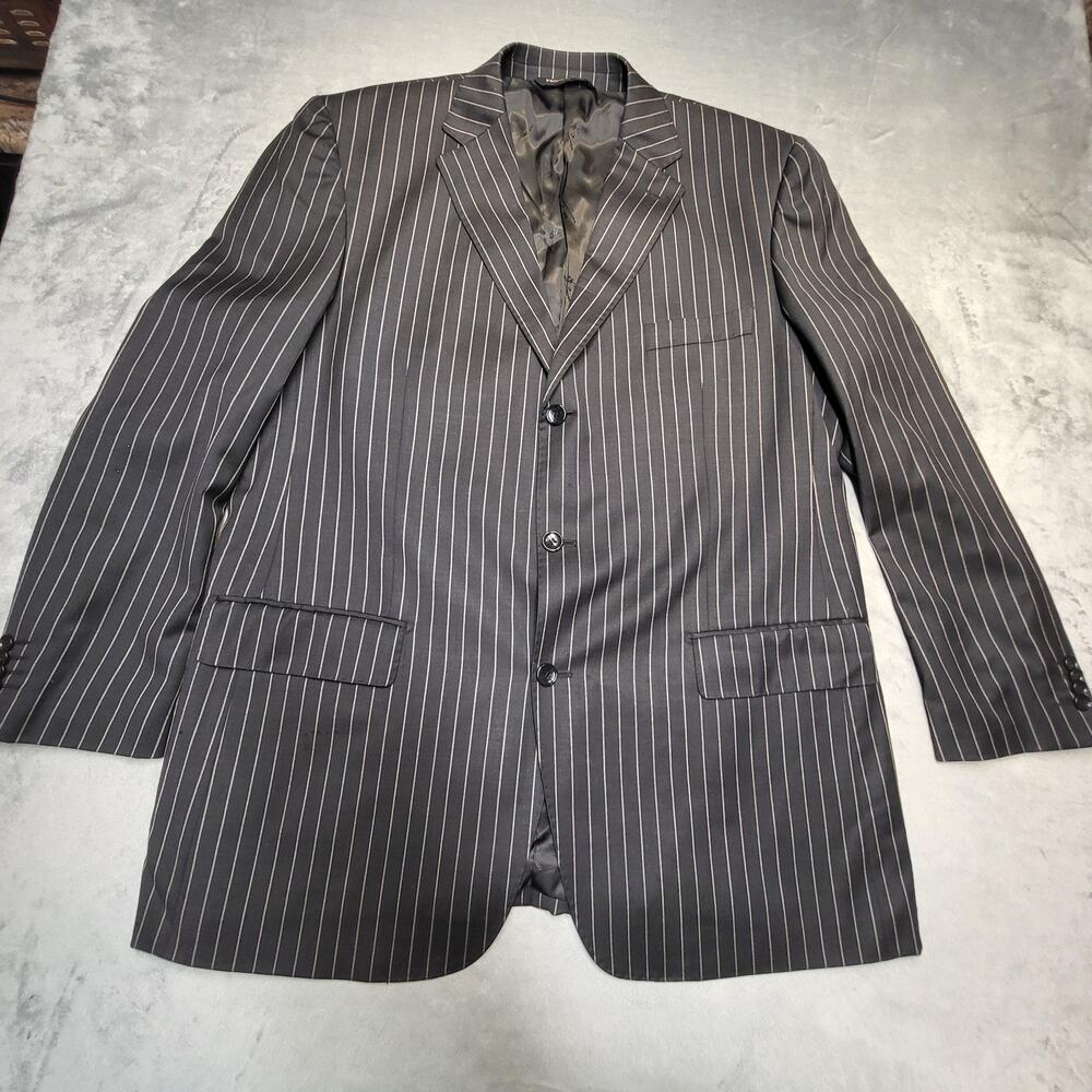 PRONTOMONDO Suit Jacket Mens 44 Black Striped Single-Breasted Long Notch 2 Piece